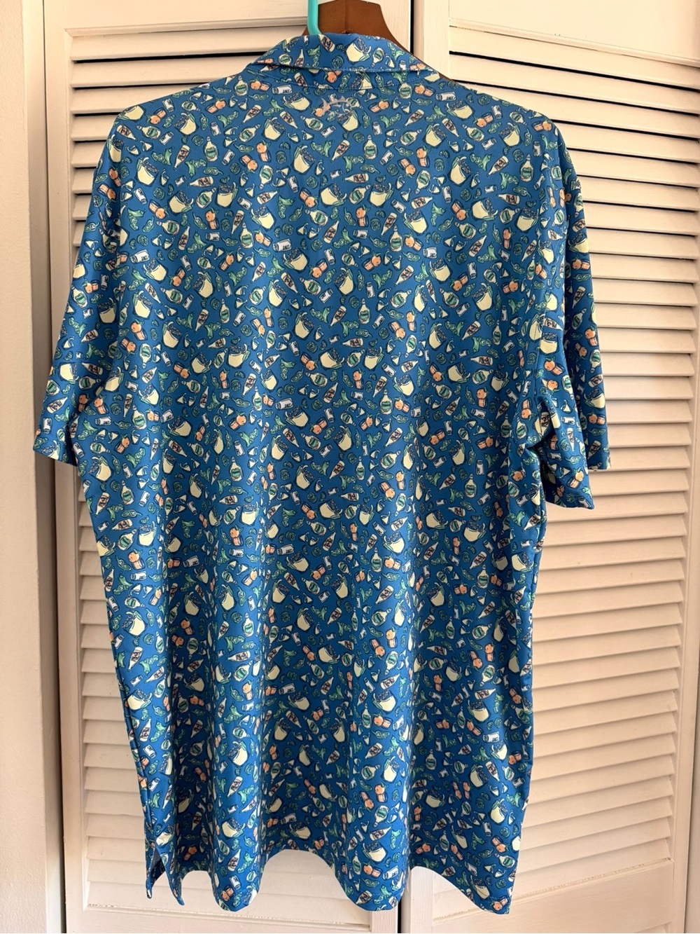 Southern Tide Blue Short-Sleeve Button Down with Multicolor Nautical Print